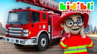 As crianças brincam com caminhões de bombeiros | As crianças fingem brincar!  Kidibli