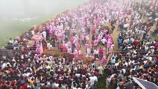 Himalayan people crowd together at Devidhura Festival in Champawat, Uttarakhand, for stone pelting