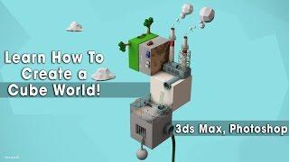 How to Create Low Poly Cube World - 3ds Max Lighting, Modeling