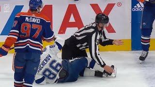 Evander Kane Trips Nikita Kucherov Which Causes Linesman To Get Cut By Skate #Request