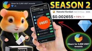 Gleam for 3,000 USDT rewards Task completed  || Hamster Kombat Season 2  Airdop update #video