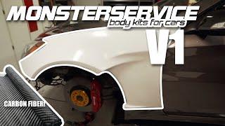 MAKING A CARBON FIBER MONSTER SERVICE V1 WIDEBODY GENESIS COUPE!! | Day 1