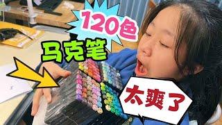 小鱼儿嫌24色马克笔少，妈妈买了120色，居然还有白色，啥效果？【叫我龙阿姨】