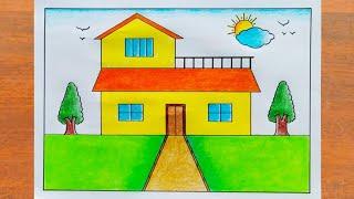 House Drawing / How to Draw a Simple House Step By Step / Simple House Scenery Drawing