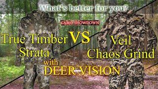 True Timber Strata Vs Veil Chaos Grind. Compare hunting camo w simulated deer vision.