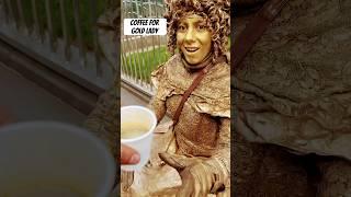 Double espresso for Gold Lady #doubleespresso #disney #busker #statue #yt #trending #trendingshorts