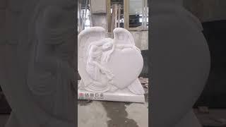 Carved Angel Heart Monument White Marble Headstone America Style