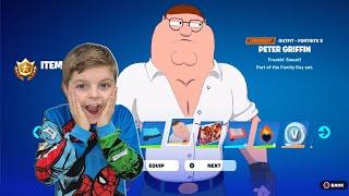 My 10 Year Old Kid Reaction To Me Giving Him NEW Tier 100 Battle Pass Unlocking PETER GRIFFIN Skin