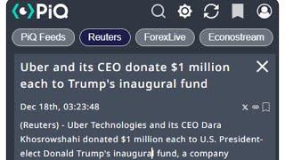 Uber Technologies and CEO Dara Khosrowshahi write Donald Trump a one million Dollar check. $2m total