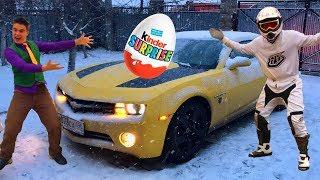 Mr. Joe & Motorcyclist in Car Service on Chevrolet Camaro! Compilation Funny Video for Kids