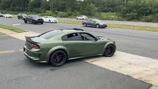 TWO DODGE CHARGER SCATPACKS GET SIDEWAYS LEAVING CAR MEET #car #cars #dodge #video