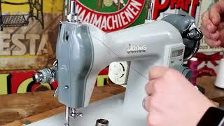 Demonstrating the Jones Model K Sewing Machine