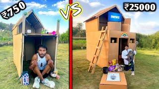 Overnight Survival Challenge || Low Budget Cardboard House Challenge ₹750 VS ₹25000  || Challenge