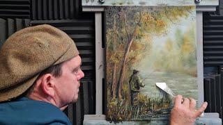 fishing on the river - simple landscape painting tutorial