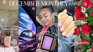 DECEMBER MONTHLY RESET: winter decor, car wash, Bible study guide, new nails, & cleaning/organizing!