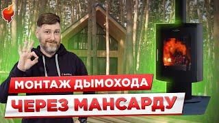 Установка печи  и монтаж  дымохода через кровлю каркасного дома.