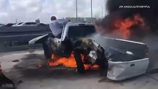 Good Samaritans rescue driver from burning truck after freeway crash in Miami I ABC7