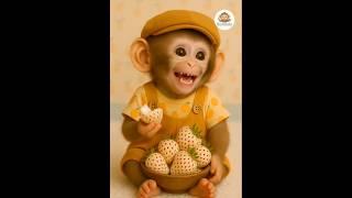 baby monkey eating 
