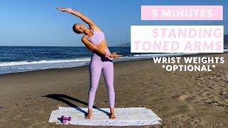 5 MINUTE TONED ARMS PILATES WORKOUT // AT HOME PILATES WITH 1LB BALA BANGLES STANDING