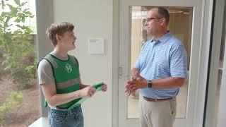 Lex Gives a Tour of the Lobby at Arthur M. Blank Hospital