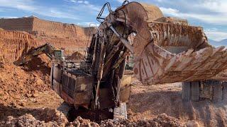 Terex RH-170 Front Shovel Excavator Loading Overburden On Hitachi EH 3500 Dumpers - Mining Giants