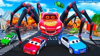 The Lightning McQueen Car Eater vs Police Cars | Thrilling City Cars Rescue Mission!