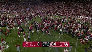 Oklahoma fans storm field too early with 28 seconds left on the clock after OU beat Alabama 