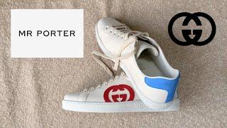 The Gucci Ace Suede-Trimmed Leather Sneakers Unboxing - Shopping at Mr. Porter