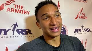 Donavan Brazier after breaking American indoor 800m record at 2019 Millrose Games