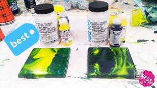 Acrylic pouring: "Gloss pouring medium" from Golden. No dull colours. AMAZING stuff for Fluid Art