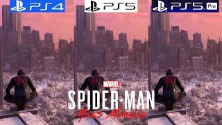 Spider-Man Miles Morales PS4 vs PS5 vs PS5 Pro - Graphics Comparison - Framerate - Loading Times 4k