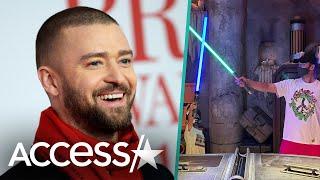 Justin Timberlake & Son Silas Have Lightsaber Duel In Rare Video