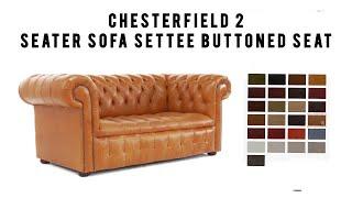 Chesterfield 2 Seater Sofa Settee Buttoned Seat Old English Tan Real Leather