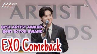 Suho 'Best Artist Award' speech+ EXO comeback details at AAA #exo #suho