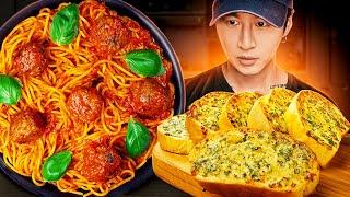 ASMR SPAGHETTI & MEATBALLS + CHEESY GARLIC BREAD MUKBANG | COOKING & EATING SOUNDS | Zach Choi ASMR