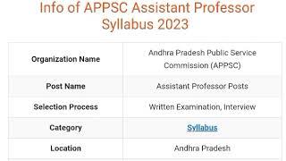 APPSC Assistant Professor Syllabus 2023 – Download AP Assistant Professor Exam Pattern, Syllabus