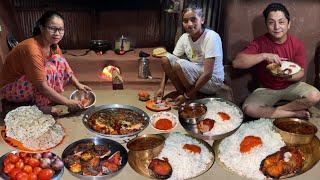 Rural Life Cooking and Eating Fish Fry Curry Recipe with Rice in Nepali Village Kitchen