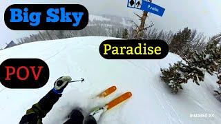 Skiers Paradise: POWDER! Untracked Line down Black Diamond Run Paradise at Big Sky Resort MONTANA