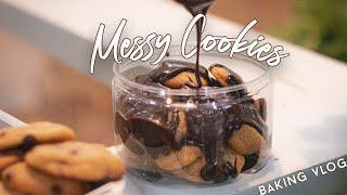 【RECIPE】Messy Cookies with Melted Chocolate Sauce / Oven Toaster / Silent Baking Vlog