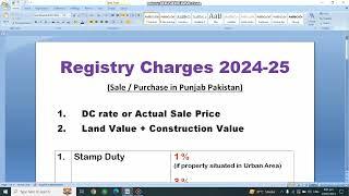 Registry Charges 2024-25 in Punjab Pakistan | Property Transfer Fee Property Tax Registry Kharcha