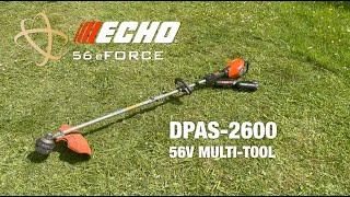 ECHO DPAS-2600 56V professional multi-tool. Trimmer, hedge trimmer, blower, tiller, power sweeper.