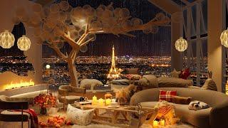 Cozy Bedroom in Paris City Night  Calming Jazz Melodies & Rain Sounds for  Peaceful Sleep 