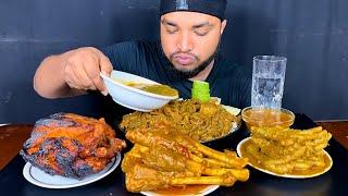 BENGOLI MUTTON CURRY, MUTTON BOTI CURRY, GRILLED CHICKEN AND CHICKEN FEET CURRY WITH RICE EATING