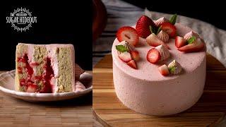 Double Strawberry Layer Cake | Silent Baking, ASMR