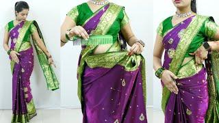 How to wear banarasi silk saree perfectly| Saree draping with comb trick | Wedding sari draping