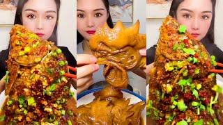 Eating Spicy Big Fish Fry Mukbang | Eating Fish Curry | Chicken Head Curry | ASMR eating videos