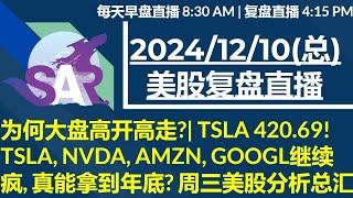 美股直播12/11[复盘] 为何大盘高开高走?| TSLA 420.69!  TSLA, NVDA, AMZN, GOOGL继续疯, 真能拿到年底? 周三美股分析总汇