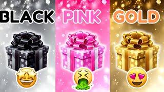 CHOOSE YOUR GIFT...  Black, Pink and Gold edition! 2good and 1bad! 3giftboxchallenge | QUIZ BLISS