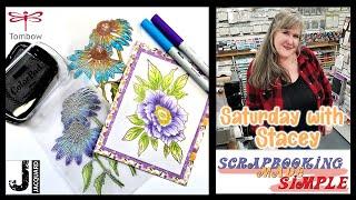 585 Saturday with Stacey Craft Class featuring Tombow ABT Pro Markers, Jacquard and Woodware Stamps