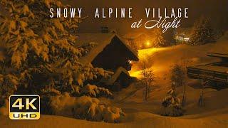 4K Snowy Alpine Village at Night - Peaceful Snowing - Relaxing Christmas Atmosphere - Quiet Snowfall